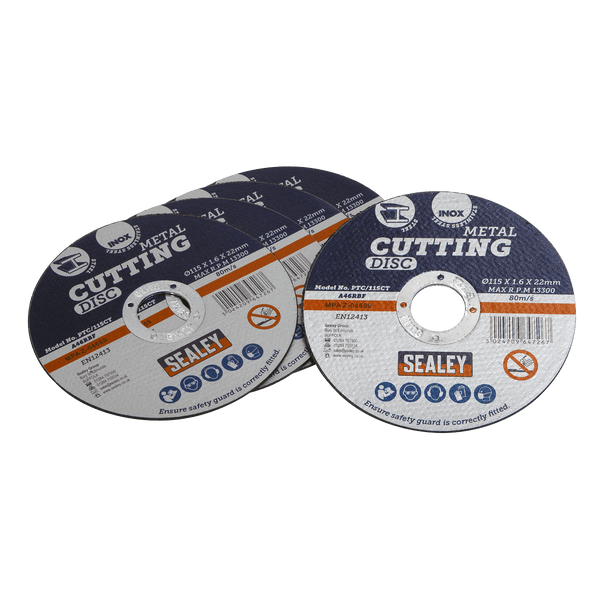 Sealey Cutting Discs Ø115 x 1.6mm Cutting Disc Ø22mm Bore - Pack of 5-PTC/115CT5 5051747870093 PTC/115CT5 - Buy Direct from Spare and Square