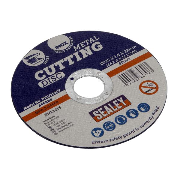 Sealey Cutting Discs Ø115 x 1.6mm Cutting Disc Ø22mm Bore-PTC/115CT 5024209647267 PTC/115CT - Buy Direct from Spare and Square