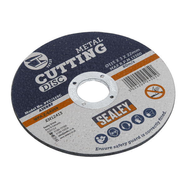 Sealey Cutting Discs Ø115 x 3mm Cutting Disc 22mm Bore-PTC/115C 5024209245050 PTC/115C - Buy Direct from Spare and Square