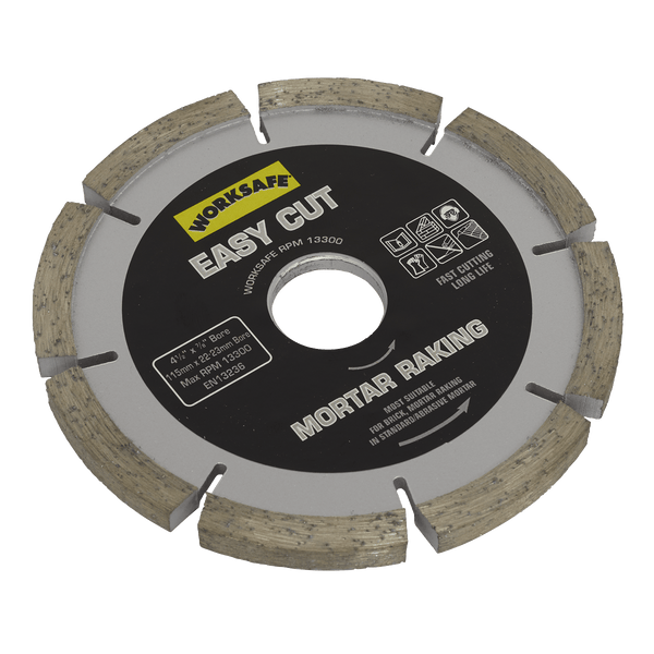 Sealey Cutting Discs Ø115 x Ø22mm Easy Cut Diamond Blade - Mortar Raker-WDEC1156MR 5055257204843 WDEC1156MR - Buy Direct from Spare and Square