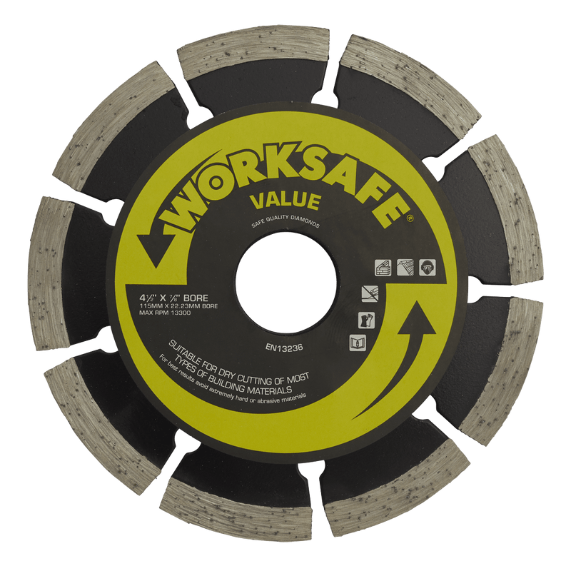 Sealey Cutting Discs Ø115 x Ø22mm Value Diamond Blade-WDV115 5055257205512 WDV115 - Buy Direct from Spare and Square