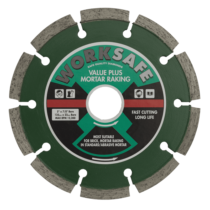 Sealey Cutting Discs Ø125 x 22mm Value Plus Diamond Blade-WDVP125 5055111207027 WDVP125 - Buy Direct from Spare and Square