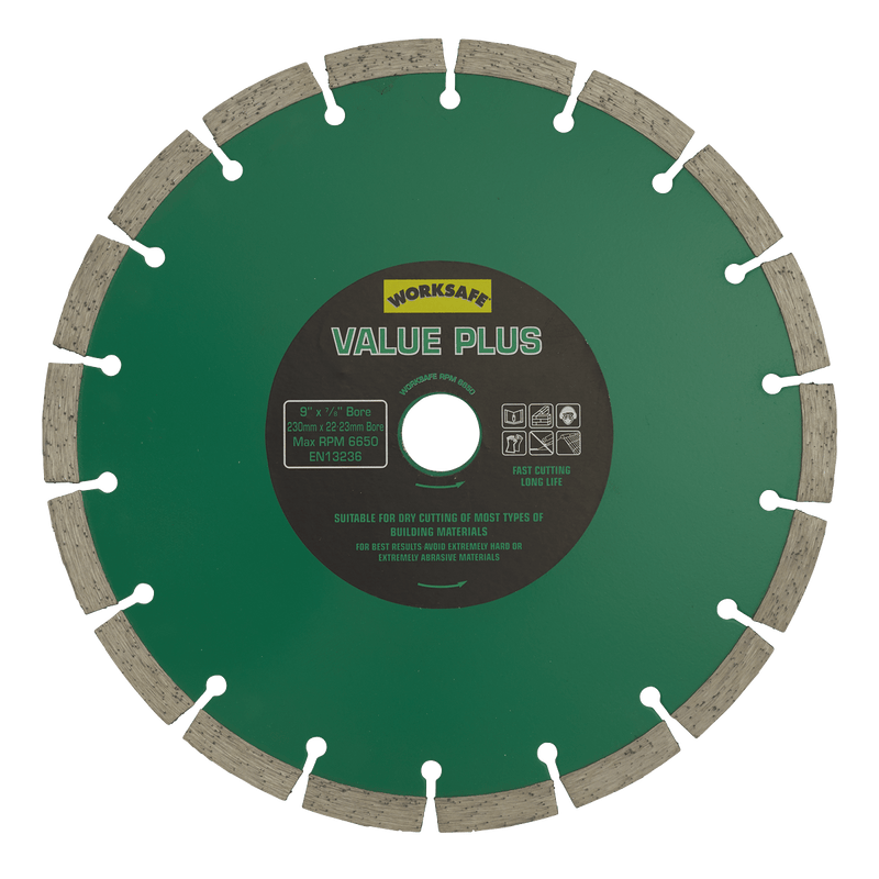 Sealey Cutting Discs Ø230 x 22mm Value Plus Diamond Blade-WDVP230 5055111207034 WDVP230 - Buy Direct from Spare and Square