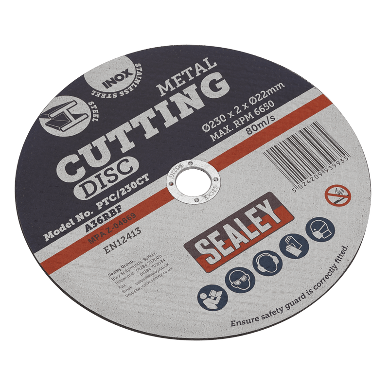 Sealey Cutting Discs Ø230 x 2mm Cutting Disc Ø22mm Bore Pack of 50-PTC/230CT50 5054630207273 PTC/230CT50 - Buy Direct from Spare and Square