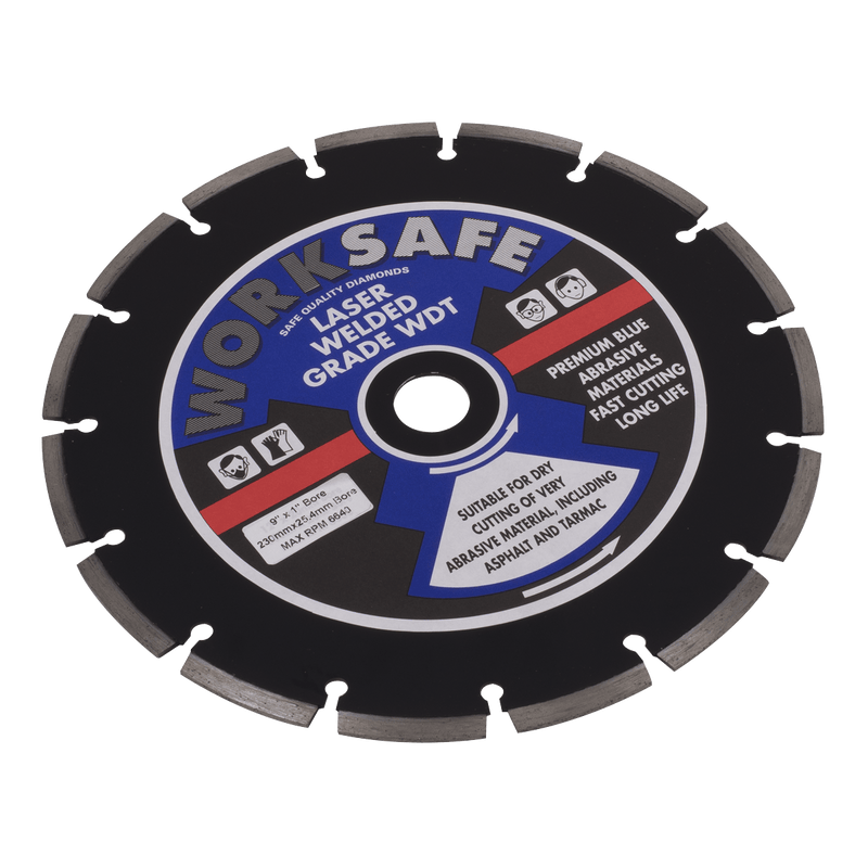 Sealey Cutting Discs Ø230 x Ø22mm Asphalt/Tarmac Diamond Blade-WDT230 5055111207584 WDT230 - Buy Direct from Spare and Square