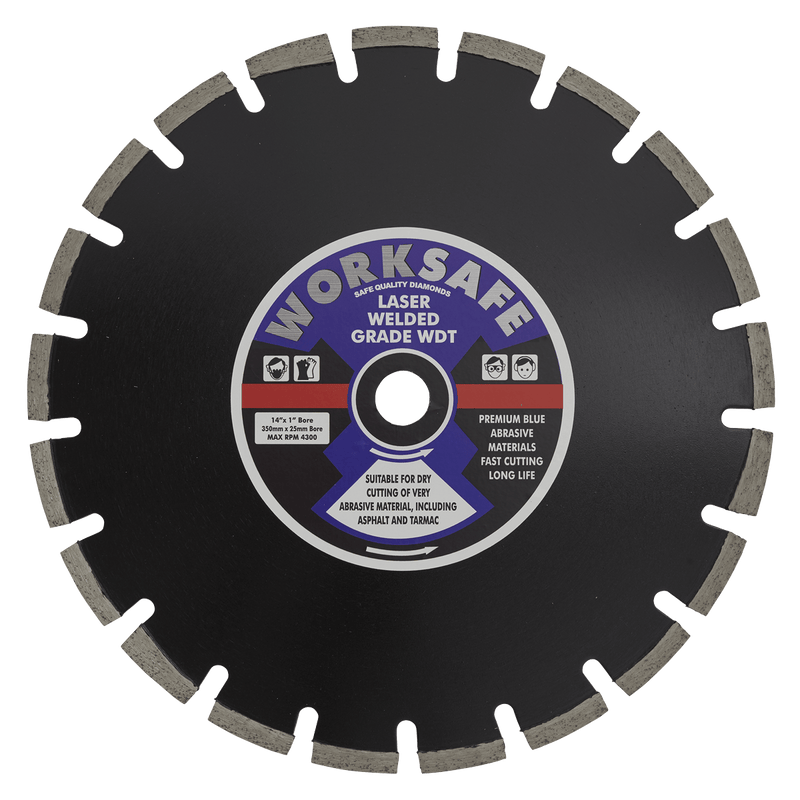 Sealey Cutting Discs Ø350 x 25mm Asphalt/Tarmac Diamond Blade-WDT350 5055111207614 WDT350 - Buy Direct from Spare and Square