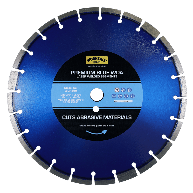 Sealey Cutting Discs Ø350 x 25mm Premium Blue WDA Diamond Blade-WDA350 5055111207447 WDA350 - Buy Direct from Spare and Square