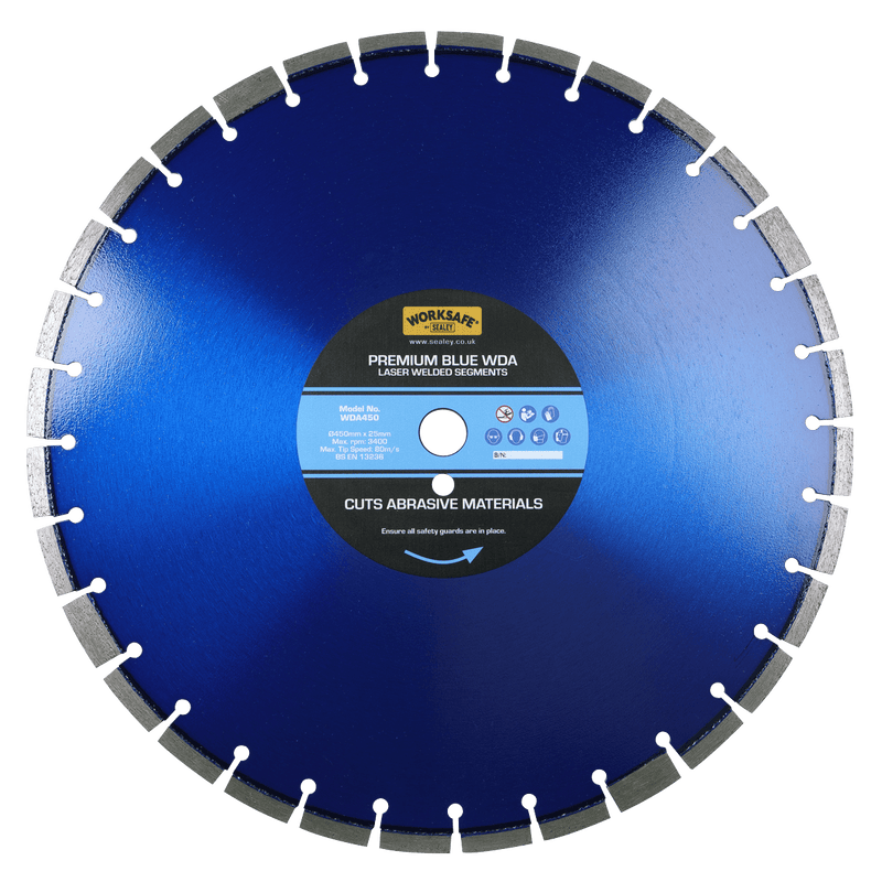 Sealey Cutting Discs Ø450 x 25mm Premium Blue WDA Diamond Blade-WDA450 5055111207454 WDA450 - Buy Direct from Spare and Square