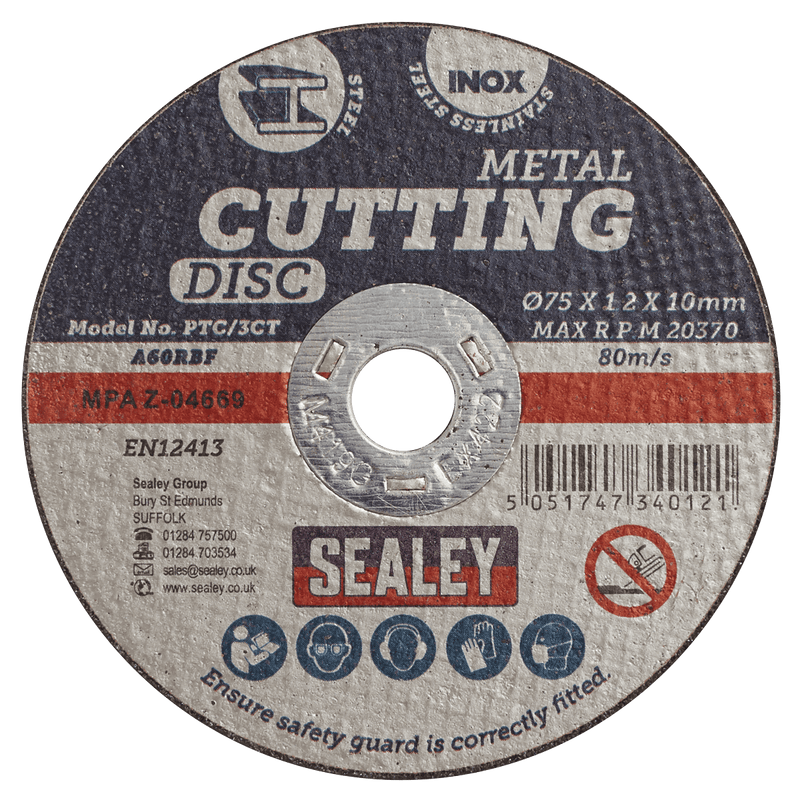 Sealey Cutting Discs Ø75 x 1.2mm Cutting Disc Ø10mm Bore-PTC/3CT 5051747340121 PTC/3CT - Buy Direct from Spare and Square
