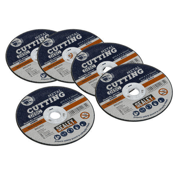 Sealey Cutting Discs Ø75 x 2mm Cutting Disc Ø10mm Bore - Pack of 5-PTC/3C5 5024209549172 PTC/3C5 - Buy Direct from Spare and Square
