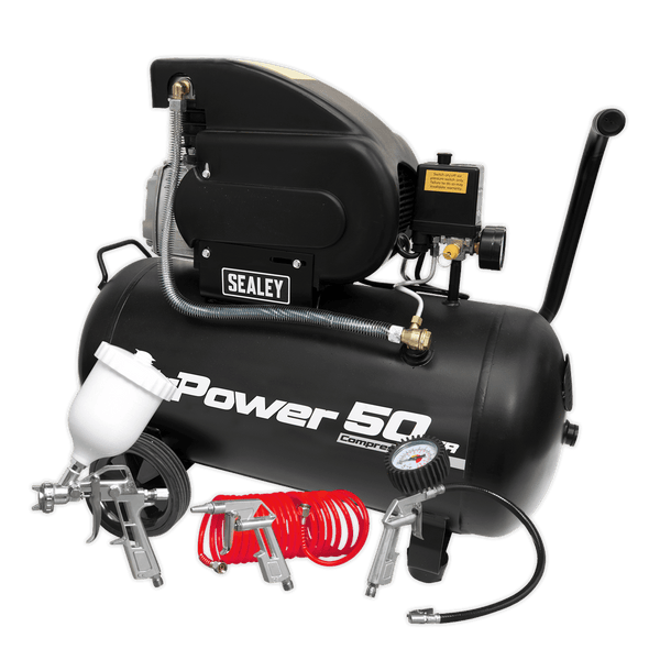 Sealey Direct Drive 50L Direct Drive Air Compressor 2hp with 4pc Air Accessory Kit-SAC5020APK 5054511506792 SAC5020APK - Buy Direct from Spare and Square