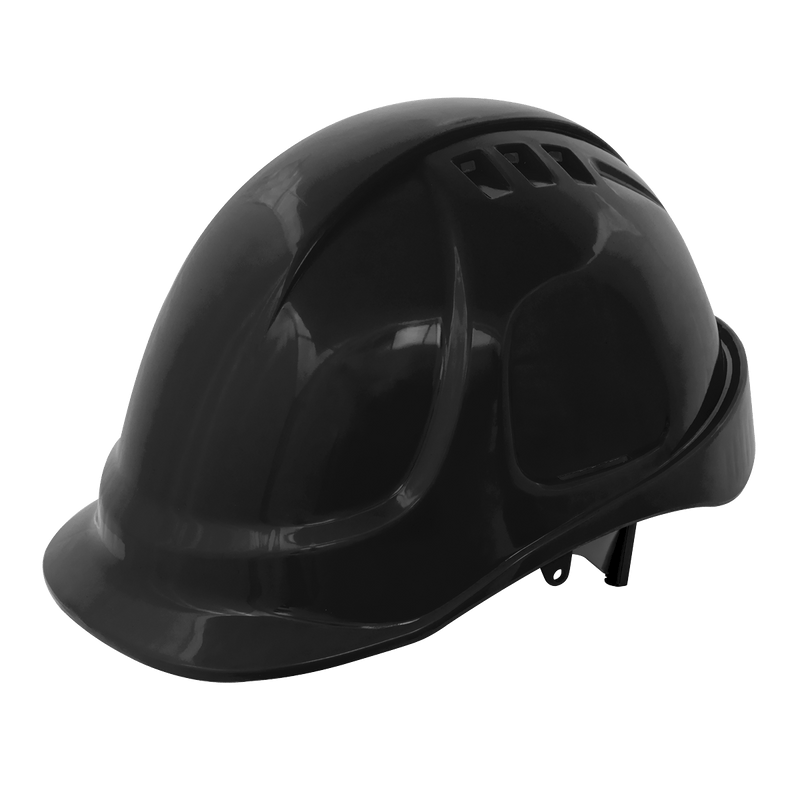 Sealey Ear & Head Protection Safety Helmet - Vented (Black)-502BLK 5055257206687 502BLK - Buy Direct from Spare and Square