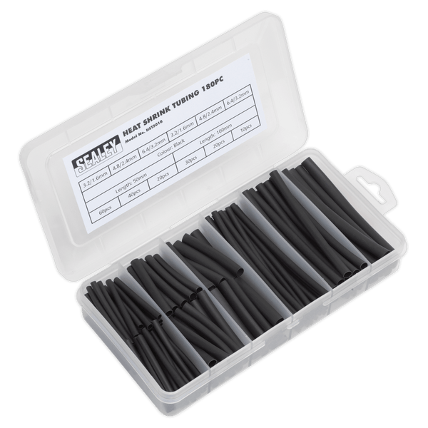 Sealey Electrical 180pc 50 & 100mm Heat Shrink Tubing Assortment - Black-HST501B 5054511004618 HST501B - Buy Direct from Spare and Square