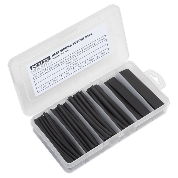 Sealey Electrical 95pc 100mm Heat Shrink Tubing Assortment - Black-HST100B 5054511004588 HST100B - Buy Direct from Spare and Square