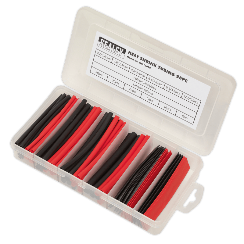 Sealey Electrical 95pc 100mm Heat Shrink Tubing Assortment - Black & Red-HST100BR 5054511004595 HST100BR - Buy Direct from Spare and Square