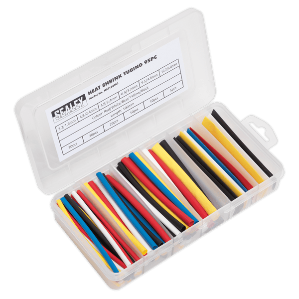 Sealey Electrical 95pc 100mm Heat Shrink Tubing Assortment - Mixed Colours-HST100MC 5054511004601 HST100MC - Buy Direct from Spare and Square