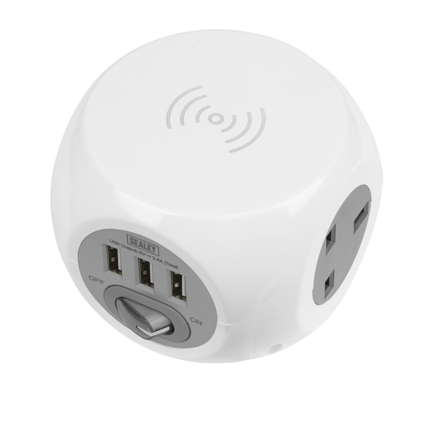 Sealey Extension Leads & Plugs 1.4m Extension Cable Cube 3 x 230V & 3 x USB Sockets & Wireless Charging Pad-EL144WC 5054511777246 EL144WC - Buy Direct from Spare and Square