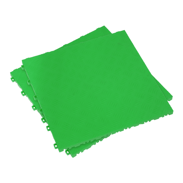 Sealey Floor Tiles 400 x 400mm Polypropylene Floor Tile - Green Treadplate - Pack of 9-FT3GR 5054511688085 FT3GR - Buy Direct from Spare and Square