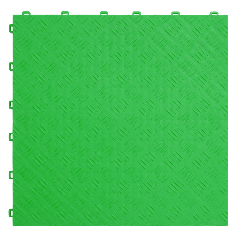 Sealey Floor Tiles 400 x 400mm Polypropylene Floor Tile - Green Treadplate - Pack of 9-FT3GR 5054511688085 FT3GR - Buy Direct from Spare and Square