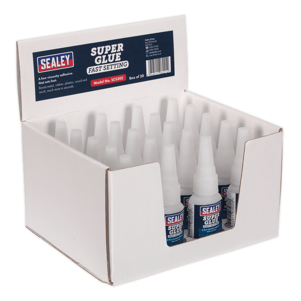 Sealey Glues, Adhesives & Sealants 20g Fast Setting Super Glue - Pack of 20-SCS302 5054511062243 SCS302 - Buy Direct from Spare and Square