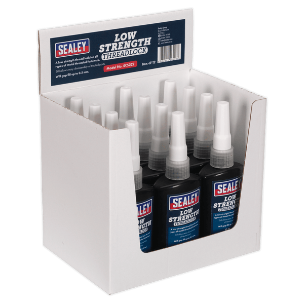 Sealey Glues, Adhesives & Sealants 50ml Low Strength Thread Lock - Pack of 12-SCS222 5054511062267 SCS222 - Buy Direct from Spare and Square