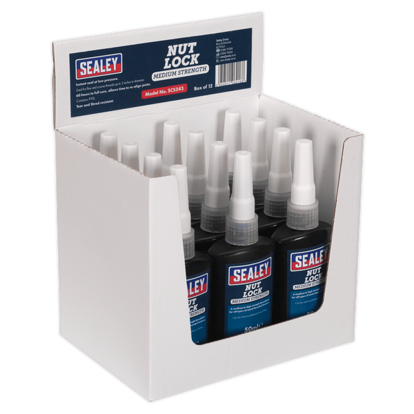 Sealey Glues, Adhesives & Sealants 50ml Medium Strength Nut Lock - Pack of 12-SCS243 5054511062168 SCS243 - Buy Direct from Spare and Square