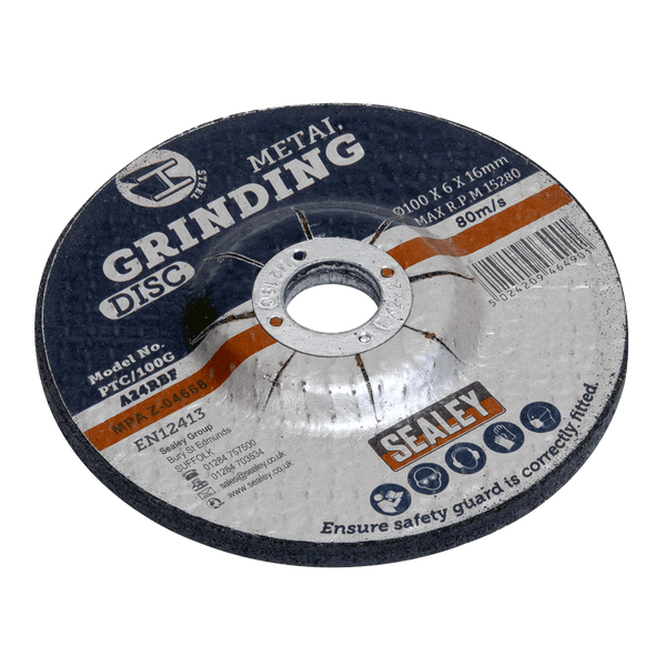 Sealey Grinding Discs Ø100 x 6mm Grinding Disc Ø16mm Bore-PTC/100G 5024209464901 PTC/100G - Buy Direct from Spare and Square