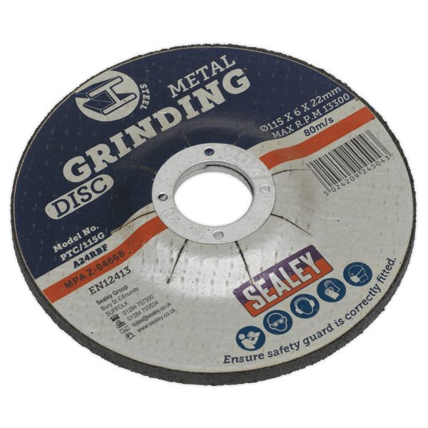 Sealey Grinding Discs Ø115 x 6mm Grinding Disc Ø22mm Bore-PTC/115G 5024209245043 PTC/115G - Buy Direct from Spare and Square
