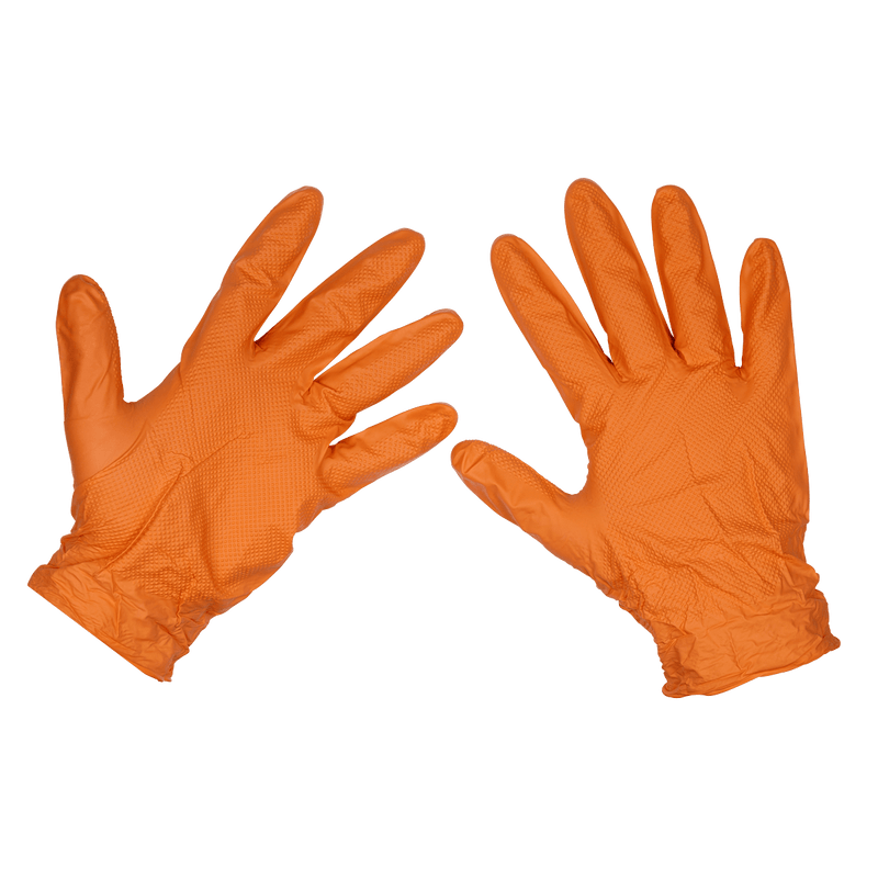 Sealey Hand Protection Orange Diamond Grip Extra-Thick Nitrile Powder-Free Gloves X-Large - Pack of 50-SSP56XL 5054630132452 SSP56XL - Buy Direct from Spare and Square