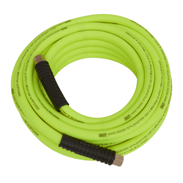 Sealey Hose Individual 10m x Ø8mm High-Visibility Hybrid Air Hose with 1/4"BSP Unions-AHHC10G 5054511579666 AHHC10G - Buy Direct from Spare and Square