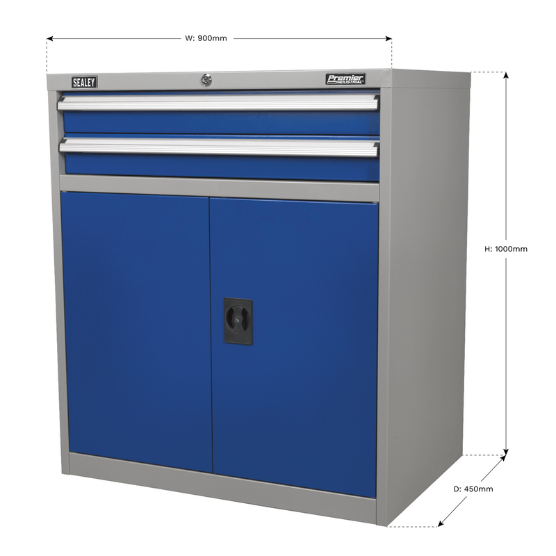 Sealey Industrial Workstations 2 Drawer & 1 Shelf Double Industrial Locker Cabinet-API8810 5054511728811 API8810 - Buy Direct from Spare and Square