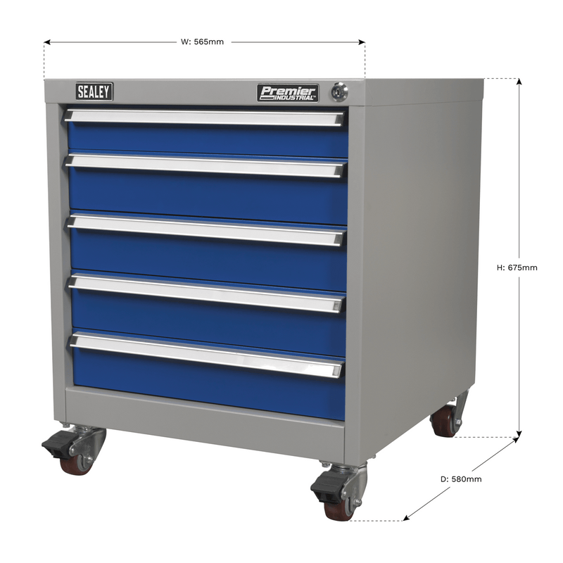 Sealey Industrial Workstations 5 Drawer Mobile Industrial Cabinet-API5657A 5051747645127 API5657A - Buy Direct from Spare and Square