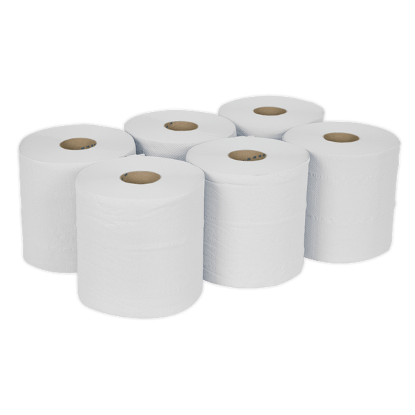 Sealey Janitorial 150m White Embossed 2-Ply Paper Roll - Pack of 6-WHT150 5054511260649 WHT150 - Buy Direct from Spare and Square