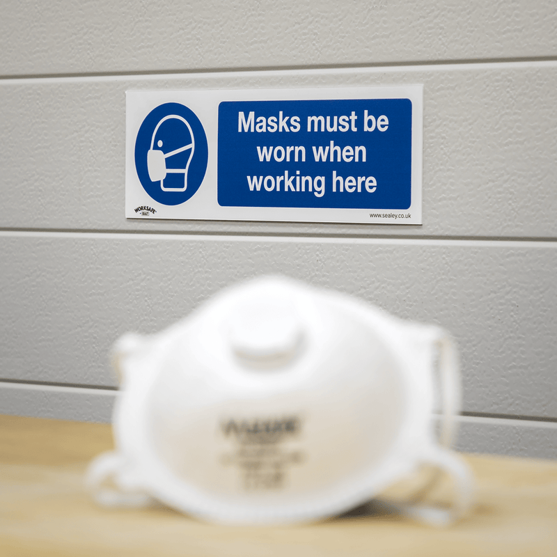 Sealey Mandatory Safety Sign - Masks Must Be Worn - Rigid Plastic 5054630102387 SS57P1 - Buy Direct from Spare and Square