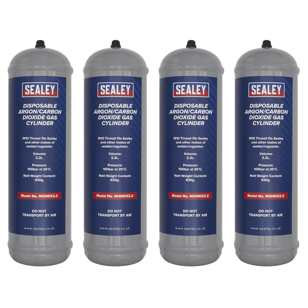 Sealey MIG Accessories 430g Disposable Argon/Carbon Dioxide Gas Cylinder 2.2L - Pack of 4-MIGMIX2.24 5054630253355 MIGMIX2.24 - Buy Direct from Spare and Square