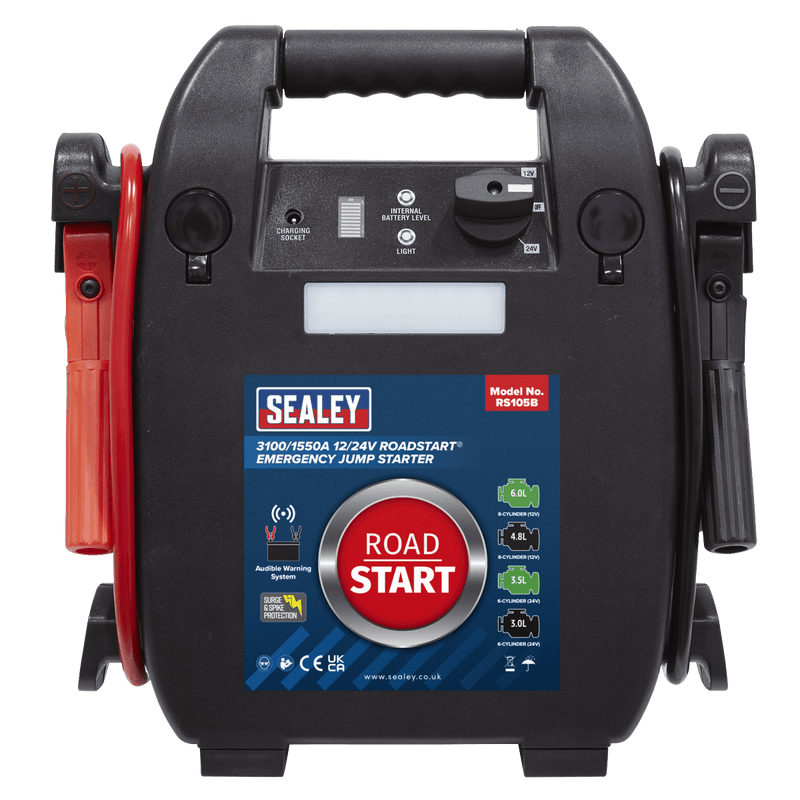 Sealey Mobile Power Systems 3100/1550A 12/24V RoadStart® Emergency Jump Starter-RS105B 5054511260267 RS105B - Buy Direct from Spare and Square