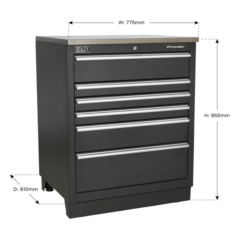 Sealey Modular Storage Systems 6 Drawer 775mm Heavy-Duty Modular Floor Cabinet-APMS03 5051747944947 APMS03 - Buy Direct from Spare and Square