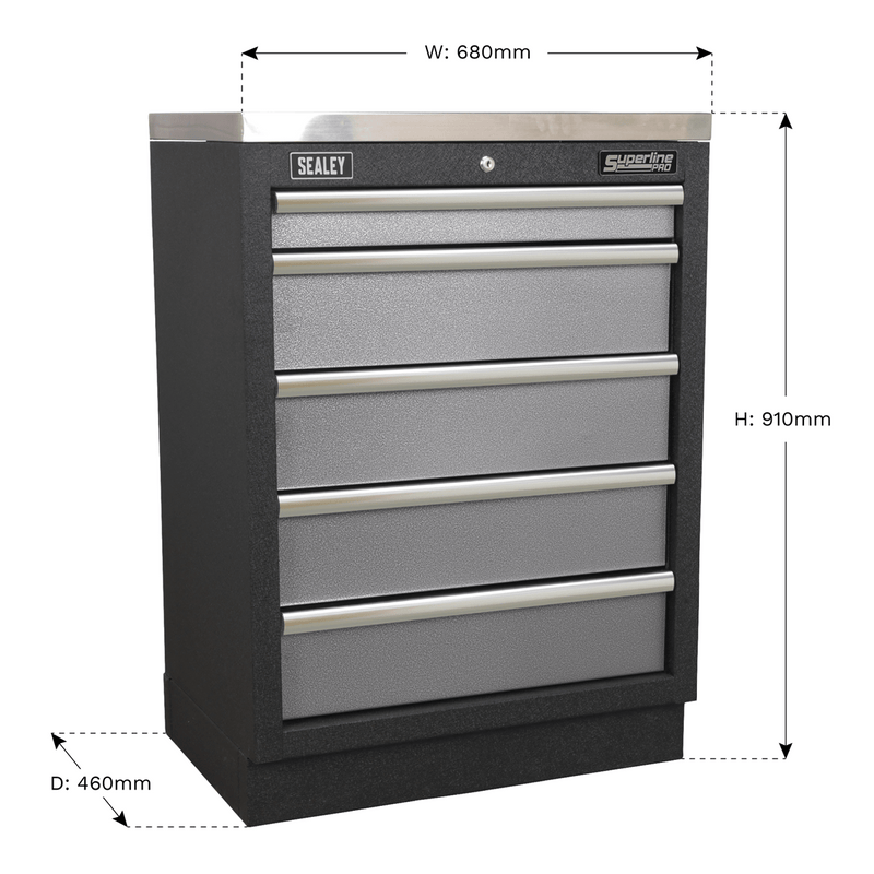 Sealey Modular Storage Systems 680mm Modular 5 Drawer Floor Cabinet-APMS59 5054511100549 APMS59 - Buy Direct from Spare and Square