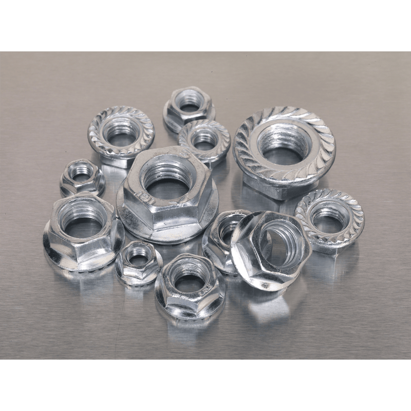 Sealey Nuts & Bolts 390pc Serrated Flange Nut Assortment DIN 6923 - M5-M12-AB031FN 5054511034639 AB031FN - Buy Direct from Spare and Square