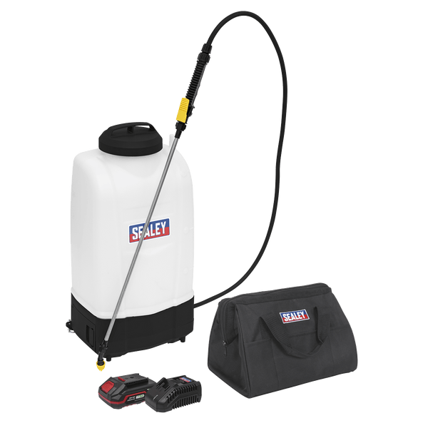 Sealey One Battery Platforms 20V 2Ah SV20 Series 15L Cordless Garden Backpack Sprayer Kit-CP20VGBSKIT1 5054630159497 CP20VGBSKIT1 - Buy Direct from Spare and Square