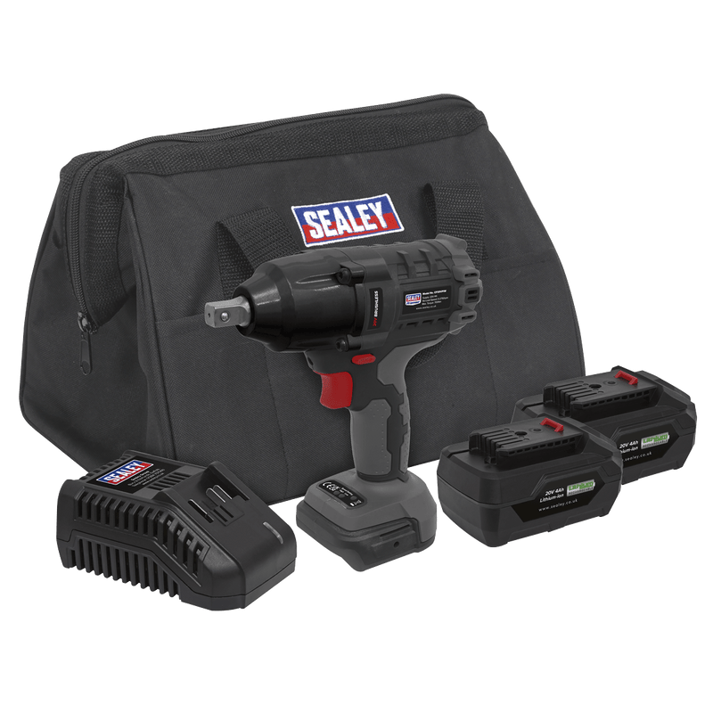 Sealey One Battery Platforms 20V SV20 Series 1/2"Sq Drive Brushless Impact Wrench Kit - 2 Batteries-CP20VPIWKIT 5054511913040 CP20VPIWKIT - Buy Direct from Spare and Square