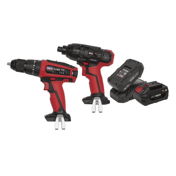Sealey One Battery Platforms 2x 20V SV20 Series Cordless Ø13mm Combi Drill & 1/4"Hex Drive Impact Driver Combo Kit-CP20VDDCOMBO 5054511480368 CP20VDDCOMBO - Buy Direct from Spare and Square