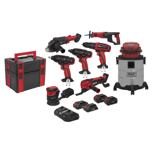 Sealey One Battery Platforms 8 x 20V SV20 Series Cordless Tool Combo - 4 Batteries-CP20VCOMBO4 5054511696448 CP20VCOMBO4 - Buy Direct from Spare and Square