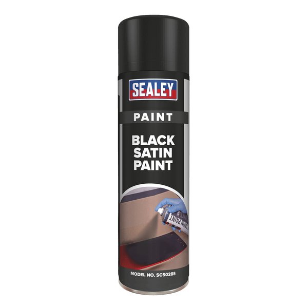 Sealey Paint 500ml Black Satin Paint-SCS028S 5054511075038 SCS028S - Buy Direct from Spare and Square