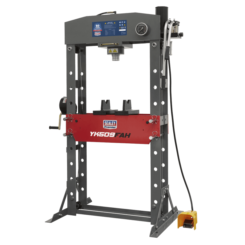 Sealey Presses 50 Tonne Premier Heavy-Duty Floor Type Air/Hydraulic Press with Foot Pedal-YK509FAH 5054511717051 YK509FAH - Buy Direct from Spare and Square