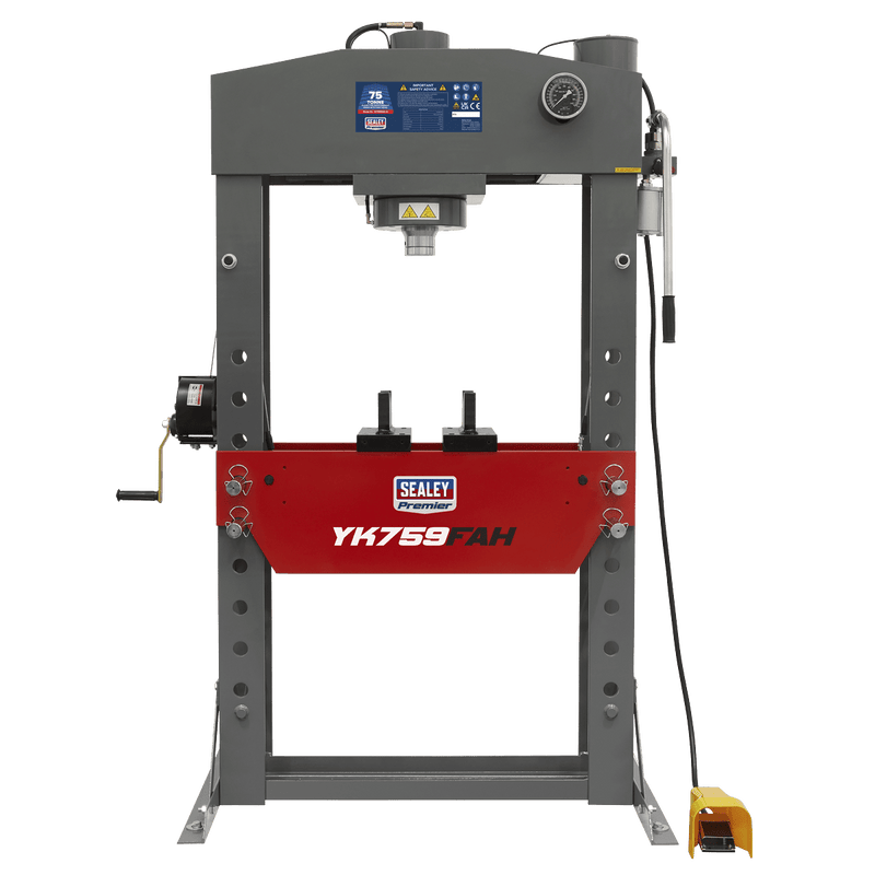 Sealey Presses 75 Tonne Premier Heavy-Duty Floor Type Air/Hydraulic Press with Foot Pedal-YK759FAH 5054511717952 YK759FAH - Buy Direct from Spare and Square