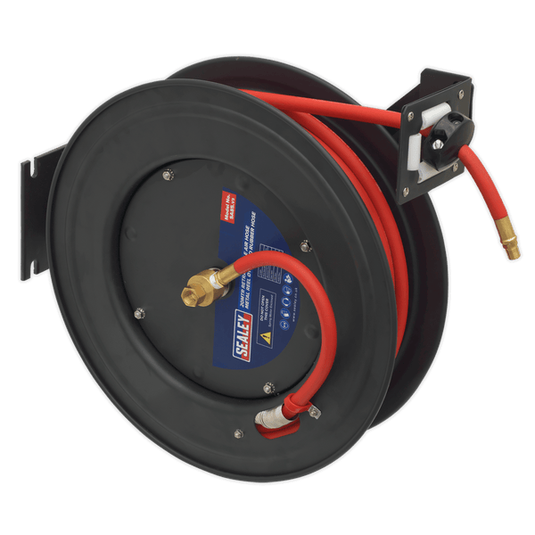 Sealey Retracting Hose Reels 20m Retractable Air Hose Metal Reel Ø10mm ID Rubber Hose-SA85 5024209546065 SA85 - Buy Direct from Spare and Square