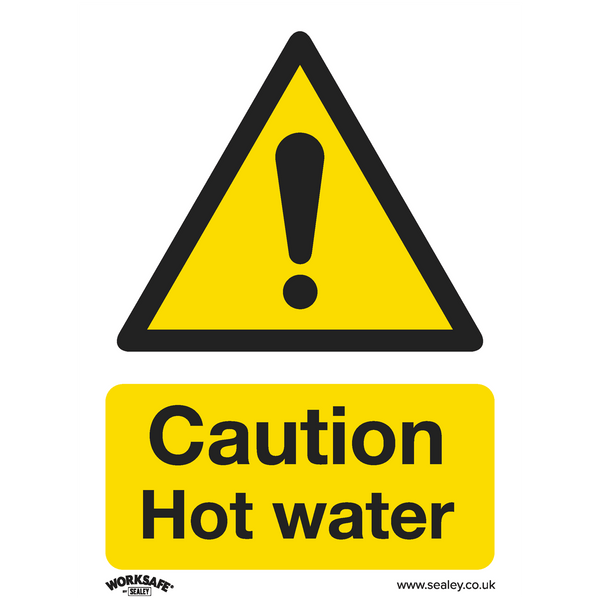 Sealey Safety Signs Caution Hot Water - Warning Safety Sign - Rigid Plastic - Pack of 10-SS38P10 5054630000874 SS38P10 - Buy Direct from Spare and Square