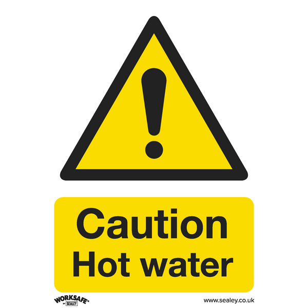 Sealey Safety Signs Caution Hot Water - Warning Safety Sign - Self-Adhesive Vinyl - Pack of 10-SS38V10 5054630000829 SS38V10 - Buy Direct from Spare and Square