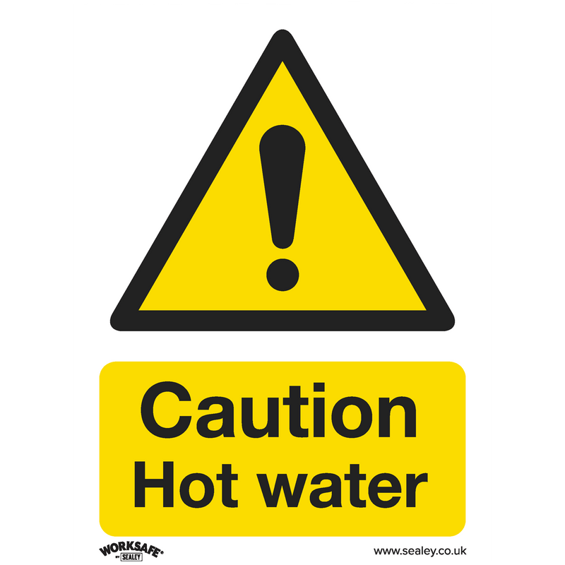 Sealey Safety Signs Caution Hot Water - Warning Safety Sign - Self-Adhesive Vinyl - Pack of 10-SS38V10 5054630000829 SS38V10 - Buy Direct from Spare and Square